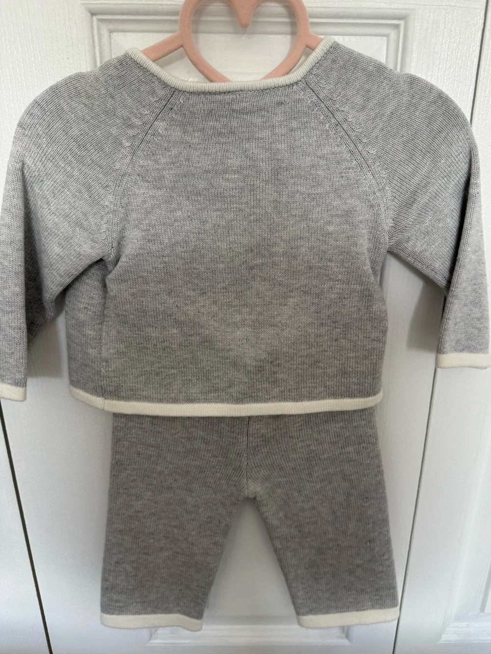 Janie and Jack Gray Knit Wrap Pajama Set with Cream Trim
